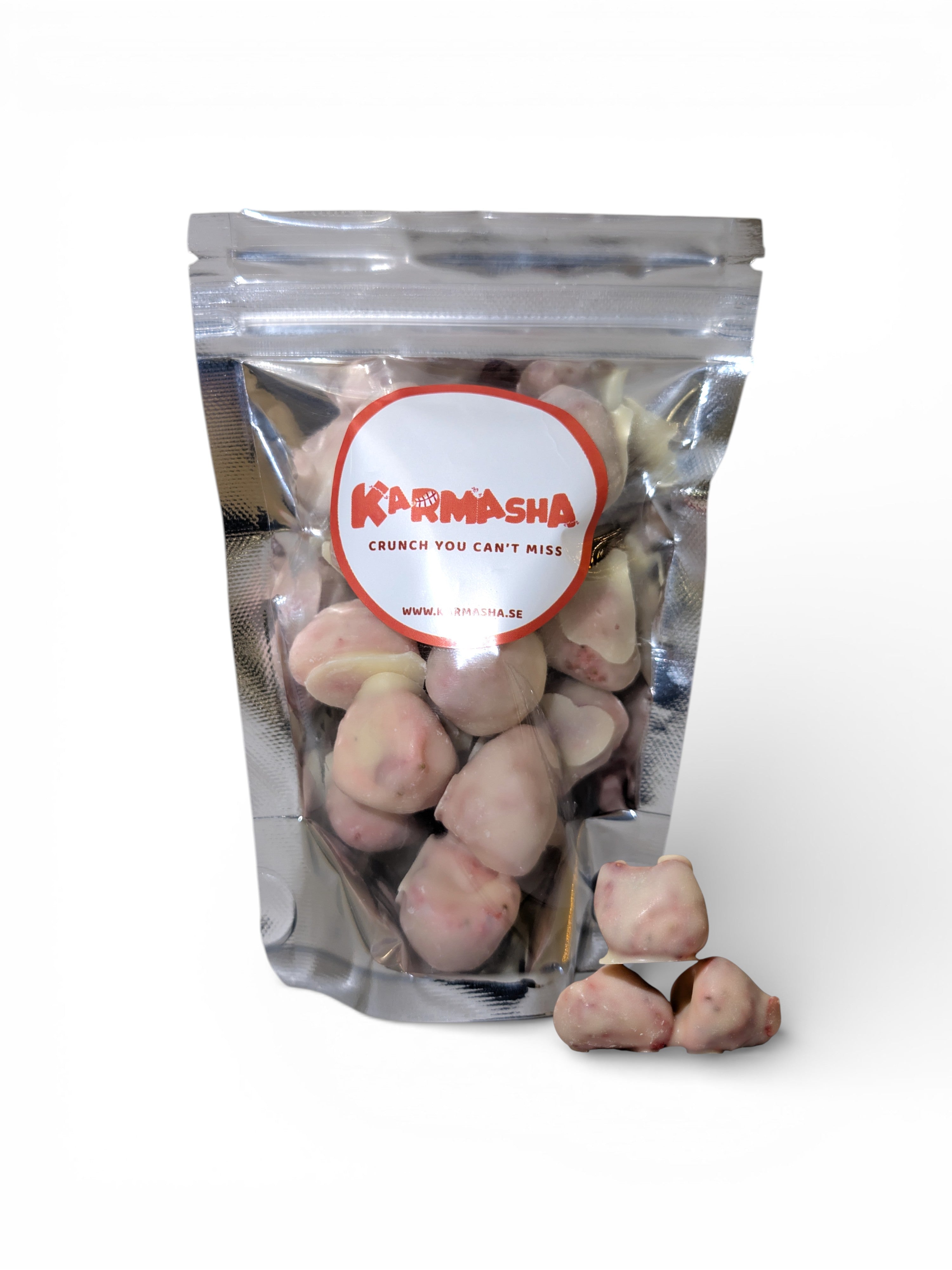 Frystorkade Jordgubbar Doppade I Vit Choklad